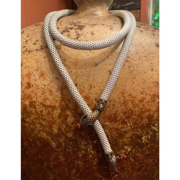 White Enamel Blue Eyed Snake Belt or Necklace by DL Auld Vintage - Picture 2 of 9